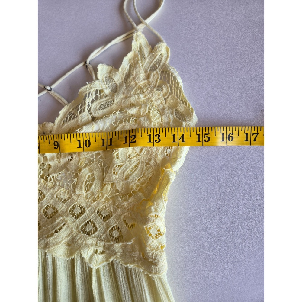 Free People Adella Slip Dress Butter Yellow Lace Mini Dress Size L Boho Coquette - Picture 6 of 9